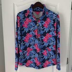 Lilly Pulitzer Navy and Pink Floral 1/4 zip NWOT